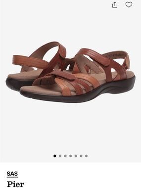 SAS Pier Sepia Leather Ankle Strap Sandal Womens Comfort Shoes Brown Tan Sz 8W